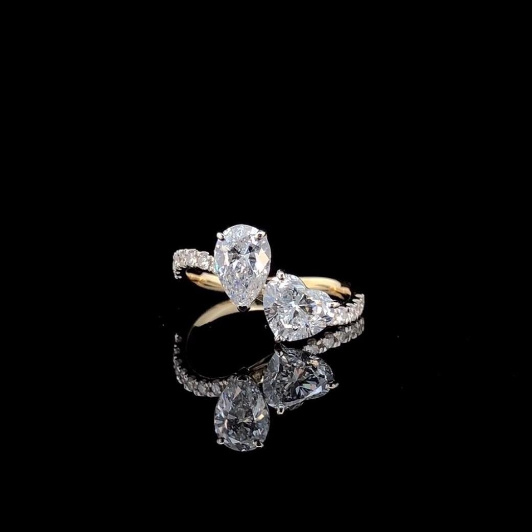 Lab Grown Diamond Toi et Moi Ring | 14K Gold Pear & Heart Engagement Ring