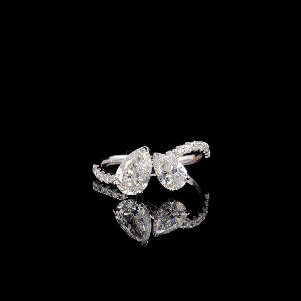 Lab Grown Diamond Toi et Moi Ring: 14K Gold Pear Cut Engagement Ring