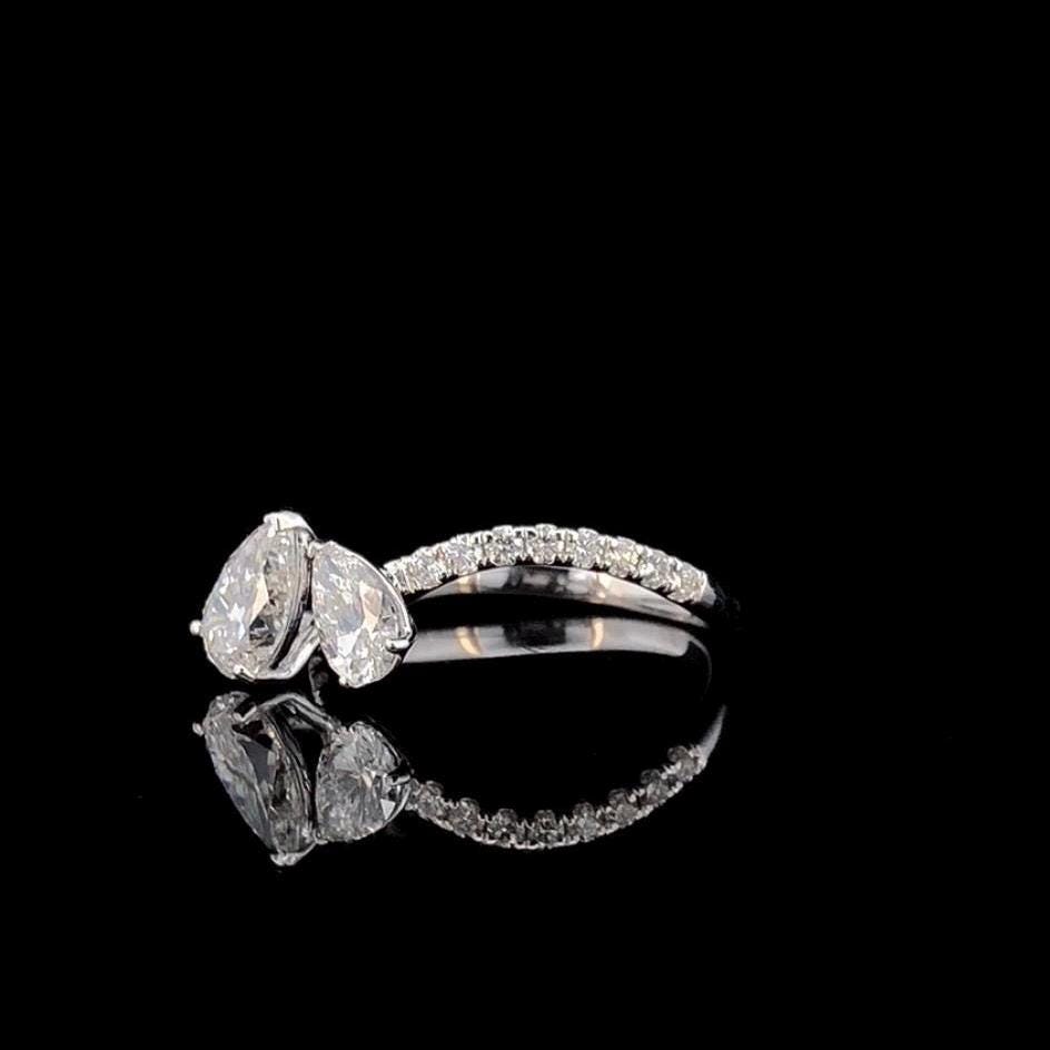 Lab Grown Diamond Toi et Moi Ring: 14K Gold Pear Cut Engagement Ring
