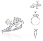 Lab Grown Diamond Toi et Moi Ring: 14K Gold Pear Cut Engagement Ring