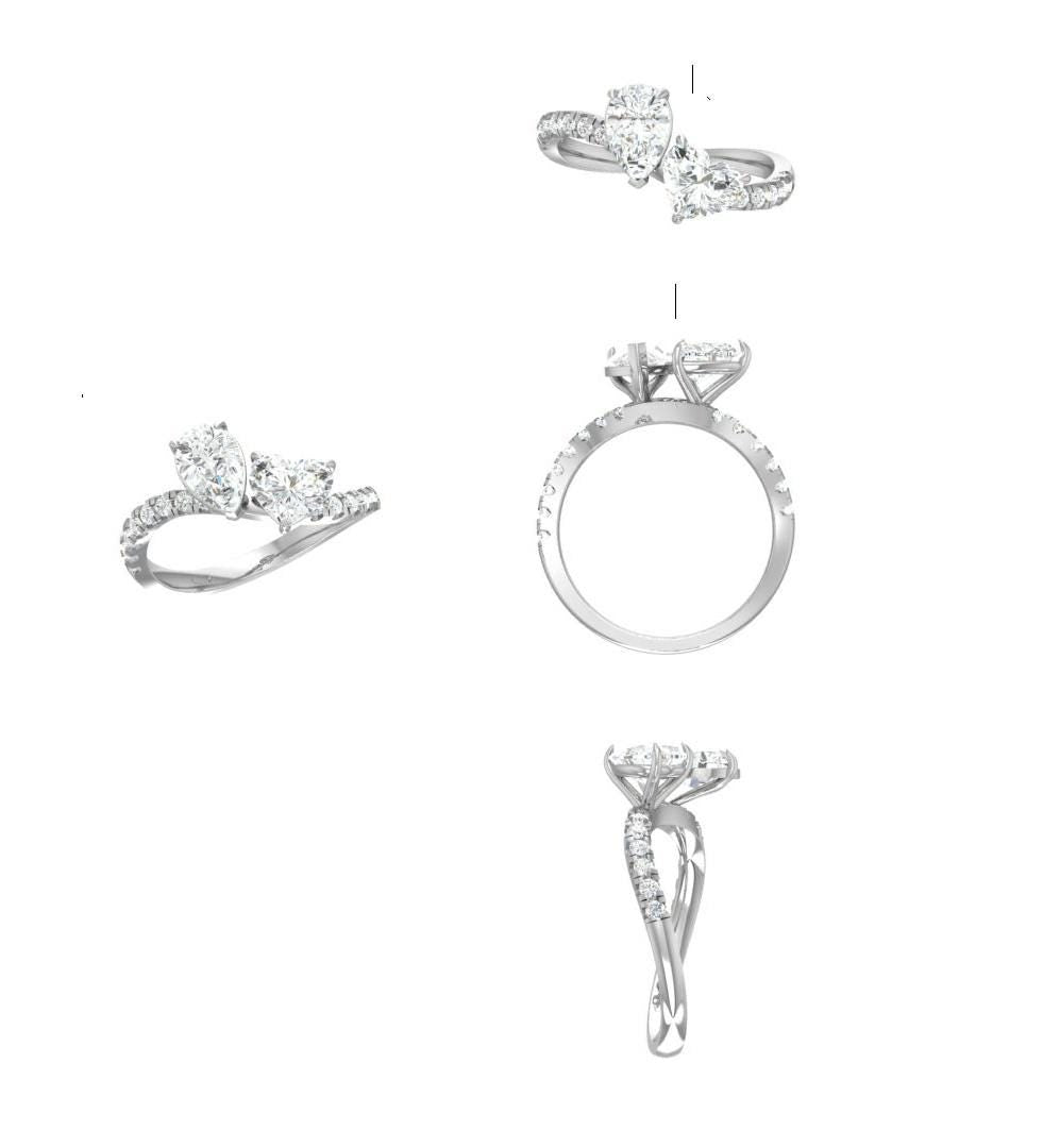 Lab Grown Diamond Toi et Moi Ring | 14K Gold Pear & Heart Engagement Ring