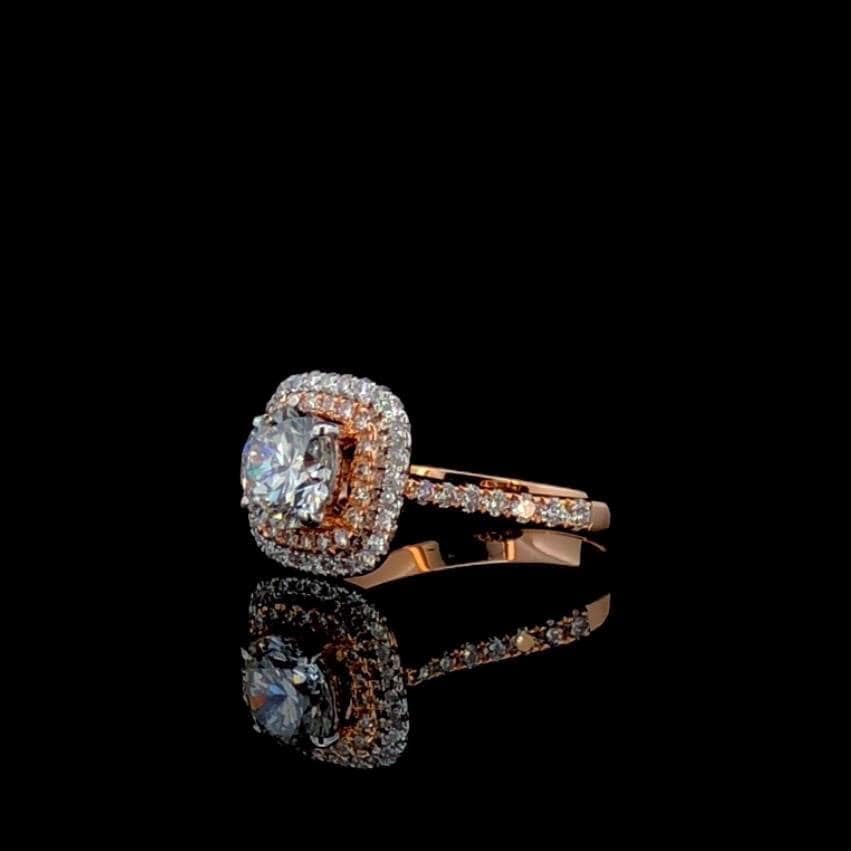 Lab Grown 1Ct Diamond Halo Engagement Ring: 14K Solid Gold Wedding Jewelry