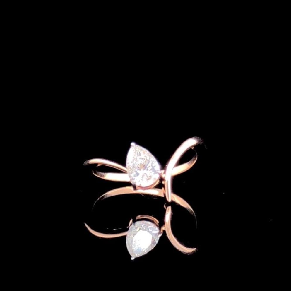 Pear Cut Lab Grown Diamond Engagement Ring: 14K Gold Modern Twist