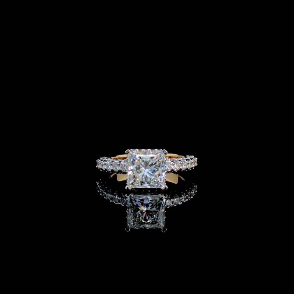 Princess Cut 2.5ct Lab Grown Diamond Engagement Ring: 14K Gold IGI Certified