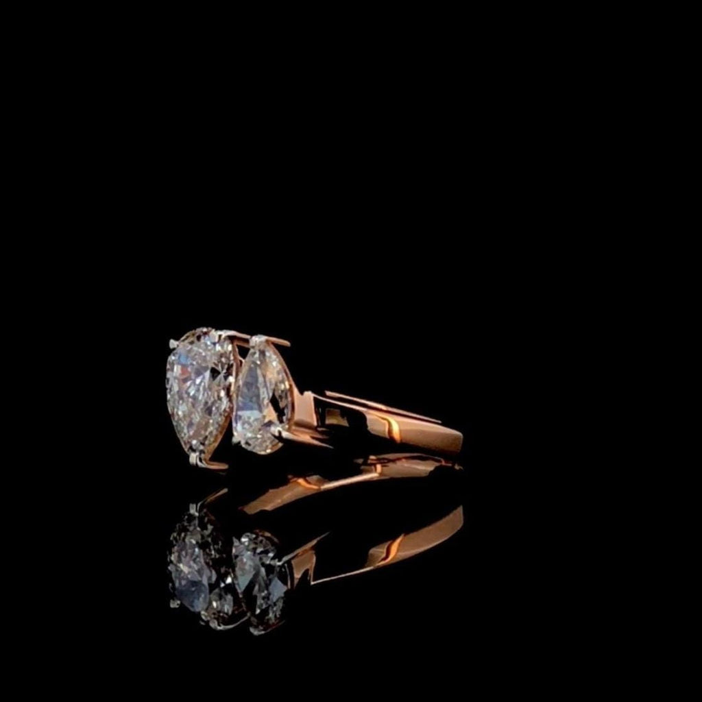 Lab Grown Diamond Toi et Moi Ring: 14K Gold Pear Cut Engagement Ring