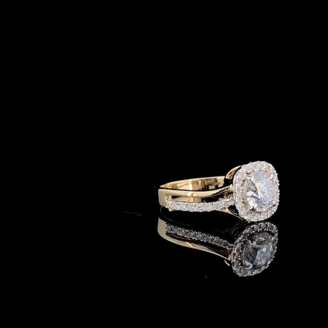 Lab Grown Diamond Halo Engagement Ring: 14K Gold IGI Certified Bridal Jewelry