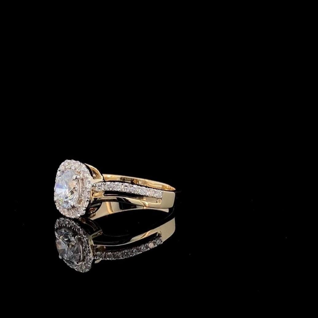 Lab Grown Diamond Halo Engagement Ring: 14K Gold IGI Certified Bridal Jewelry