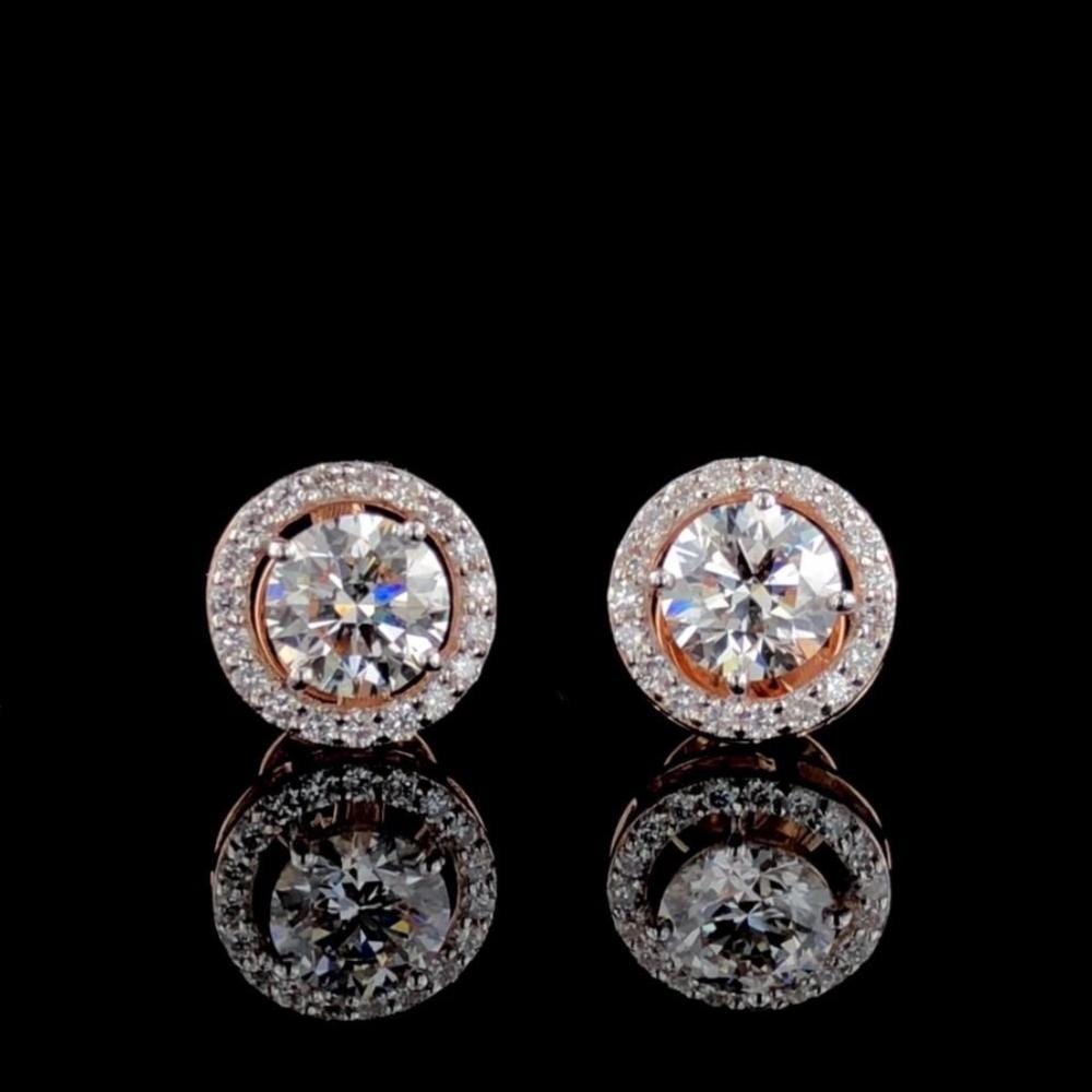 IGI Certified Lab Grown Diamond Halo Stud Earrings: 14K Gold Screw Back