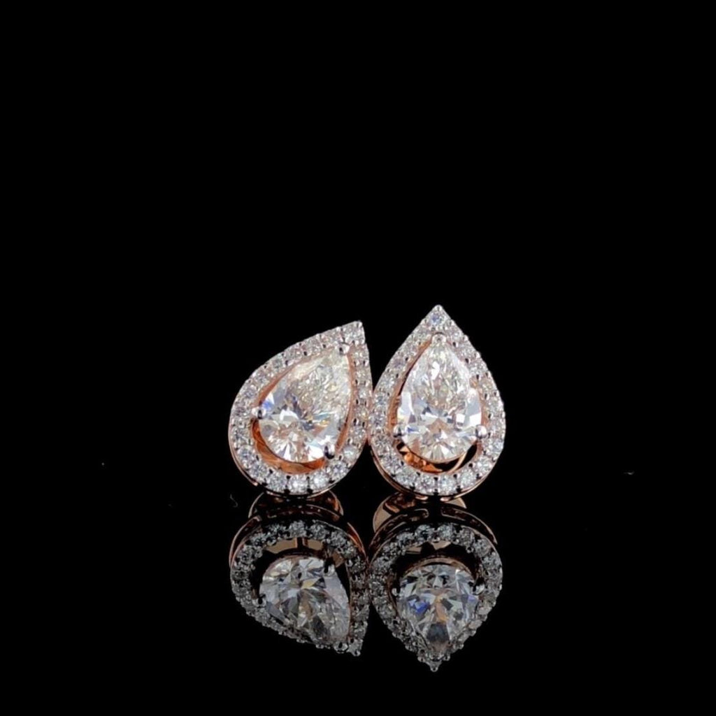 Pear Cut Lab Grown Diamond Halo Stud Earrings | 14K Gold