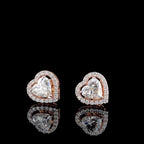 Heart Cut Lab Grown Diamond Stud Earrings | 14K Gold Halo, IGI Certified