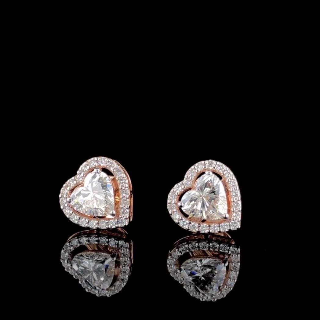 Heart Cut Lab Grown Diamond Stud Earrings | 14K Gold Halo, IGI Certified