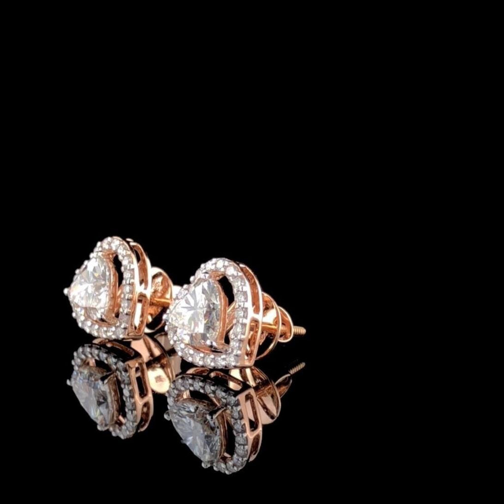 Heart Cut Lab Grown Diamond Stud Earrings | 14K Gold Halo, IGI Certified