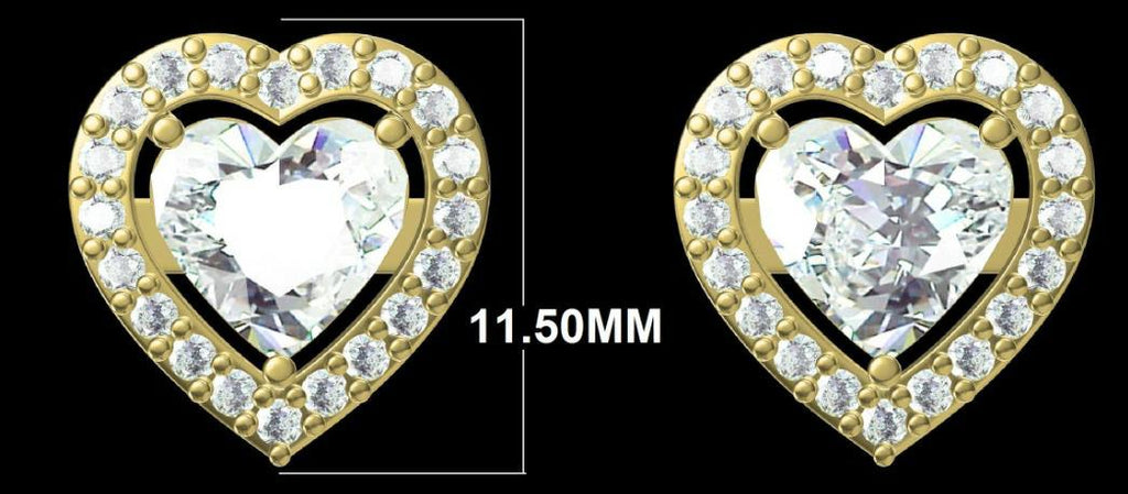 Heart Cut Lab Grown Diamond Stud Earrings | 14K Gold Halo, IGI Certified