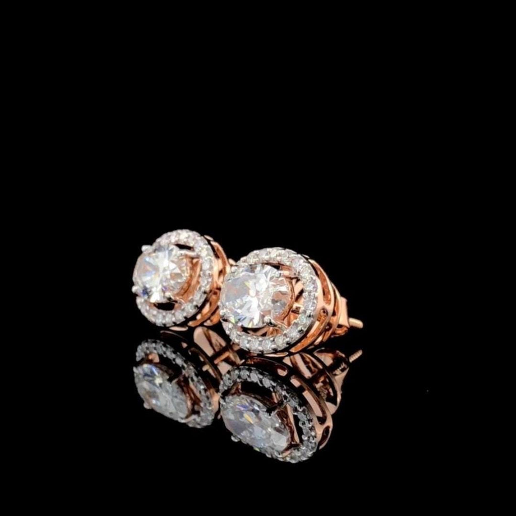 Oval Lab Grown Diamond Halo Stud Earrings | 14K Gold, IGI Certified