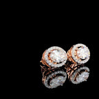 Oval Lab Grown Diamond Halo Stud Earrings | 14K Gold, IGI Certified