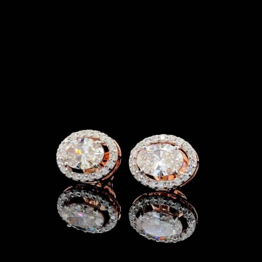 Oval Lab Grown Diamond Halo Stud Earrings | 14K Gold, IGI Certified