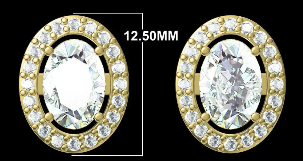 Oval Lab Grown Diamond Halo Stud Earrings | 14K Gold, IGI Certified
