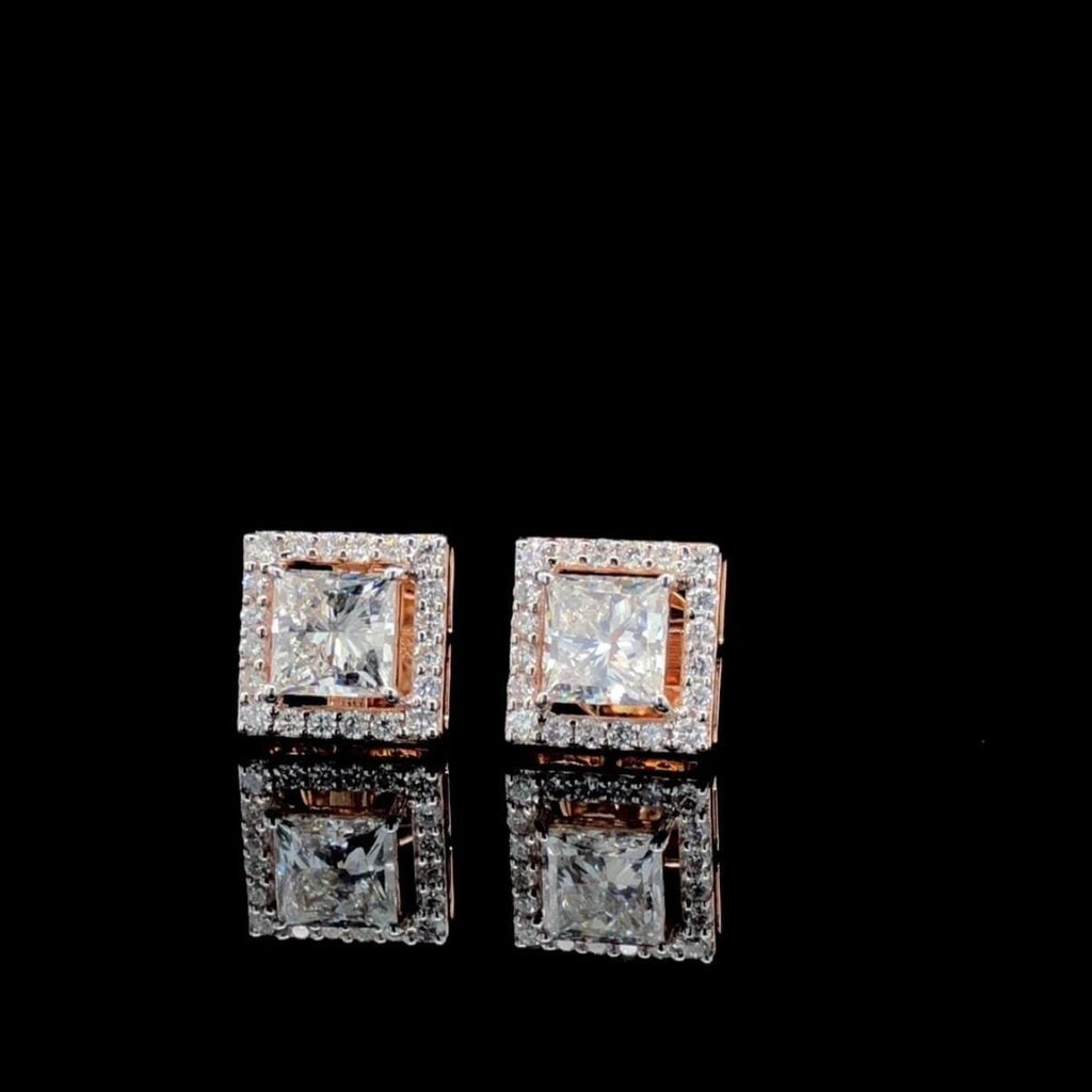 IGI Certified Princess Cut Lab Grown Diamond Halo Earrings | 14K Gold