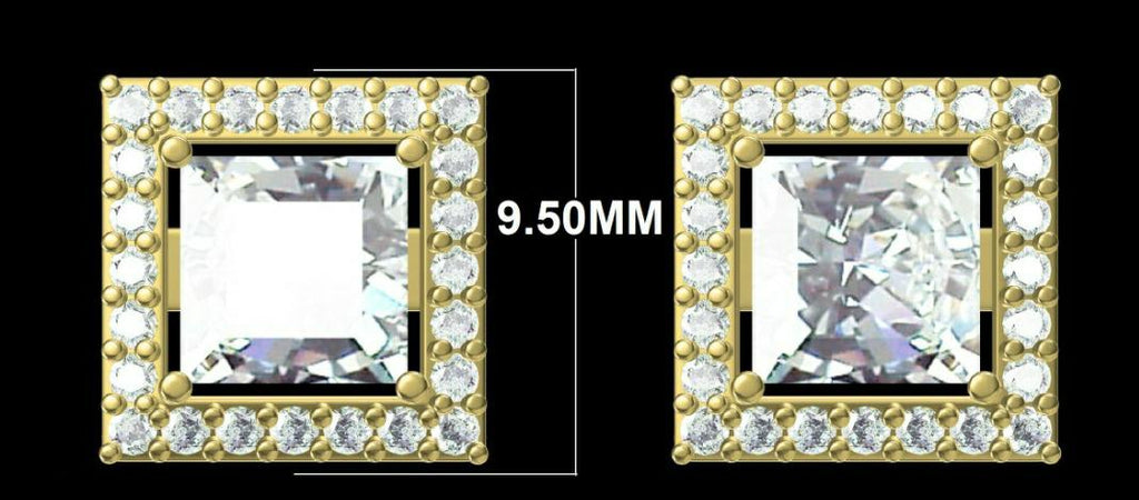 IGI Certified Princess Cut Lab Grown Diamond Halo Earrings | 14K Gold
