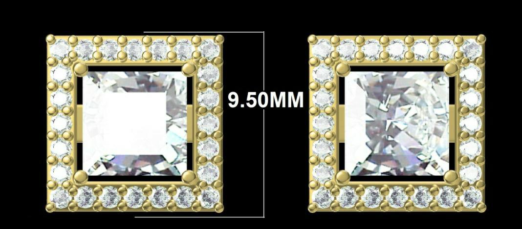 IGI Certified Princess Cut Lab Grown Diamond Halo Earrings | 14K Gold