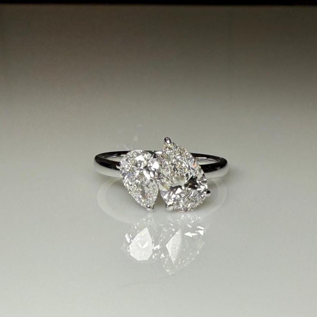 Lab Grown Diamond Toi et Moi Ring: 1.60Ct Pear, 14K Solid Gold Engagement Ring