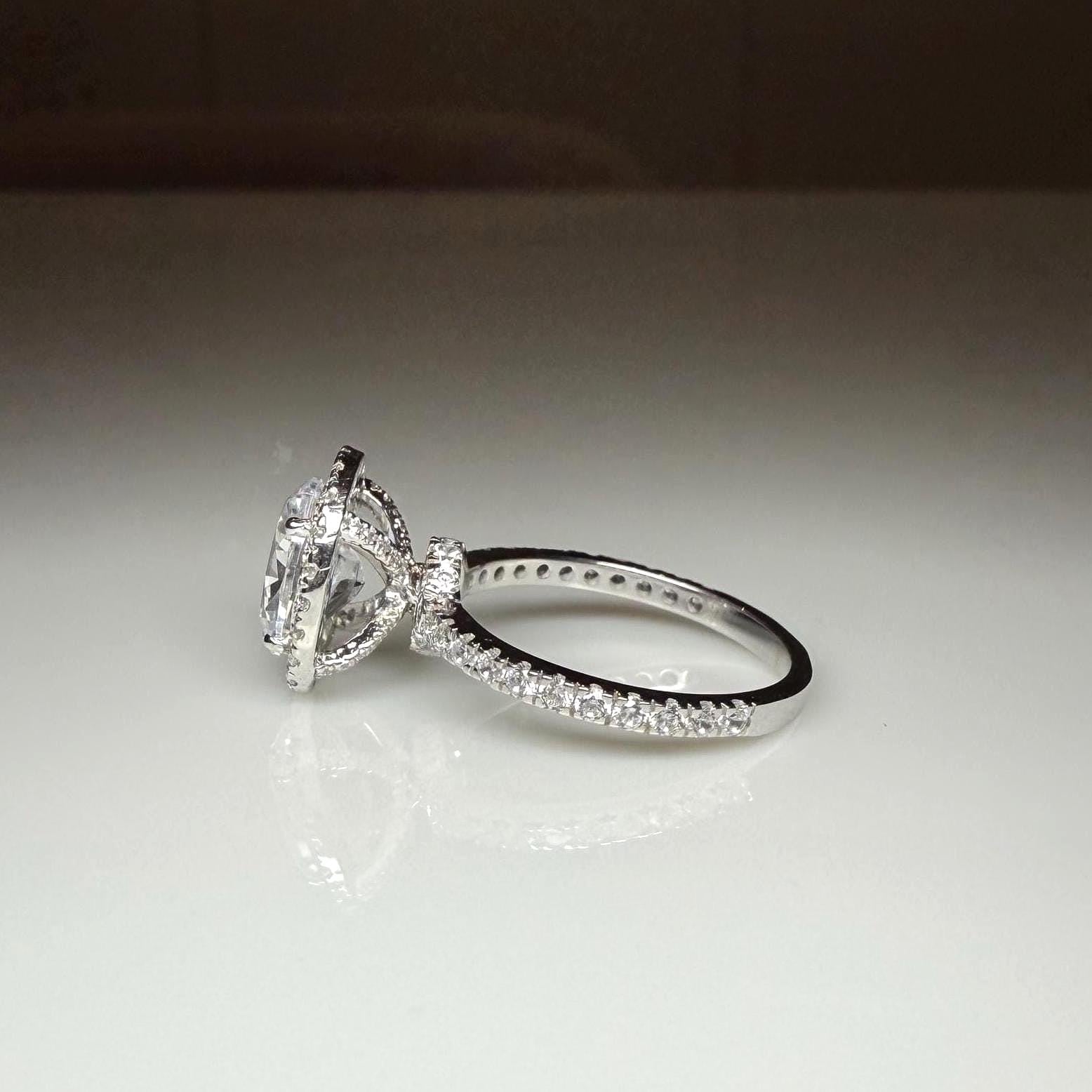Oval Lab Grown Diamond Engagement Ring: 2.80 CTW Halo, 14K Gold Pave Band
