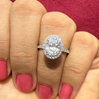 Oval Lab Grown Diamond Engagement Ring: 2.80 CTW Halo, 14K Gold Pave Band