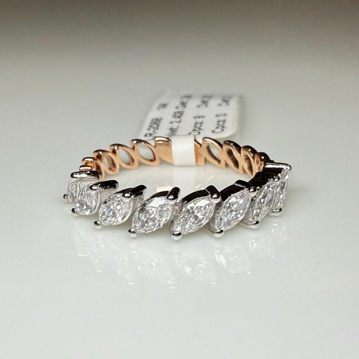 Lab Grown Marquise Diamond Ring | 14K Two Tone Gold Wedding Band