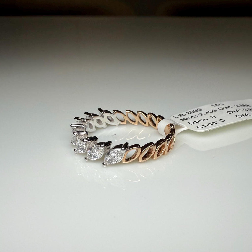 Lab Grown Marquise Diamond Ring | 14K Two Tone Gold Wedding Band