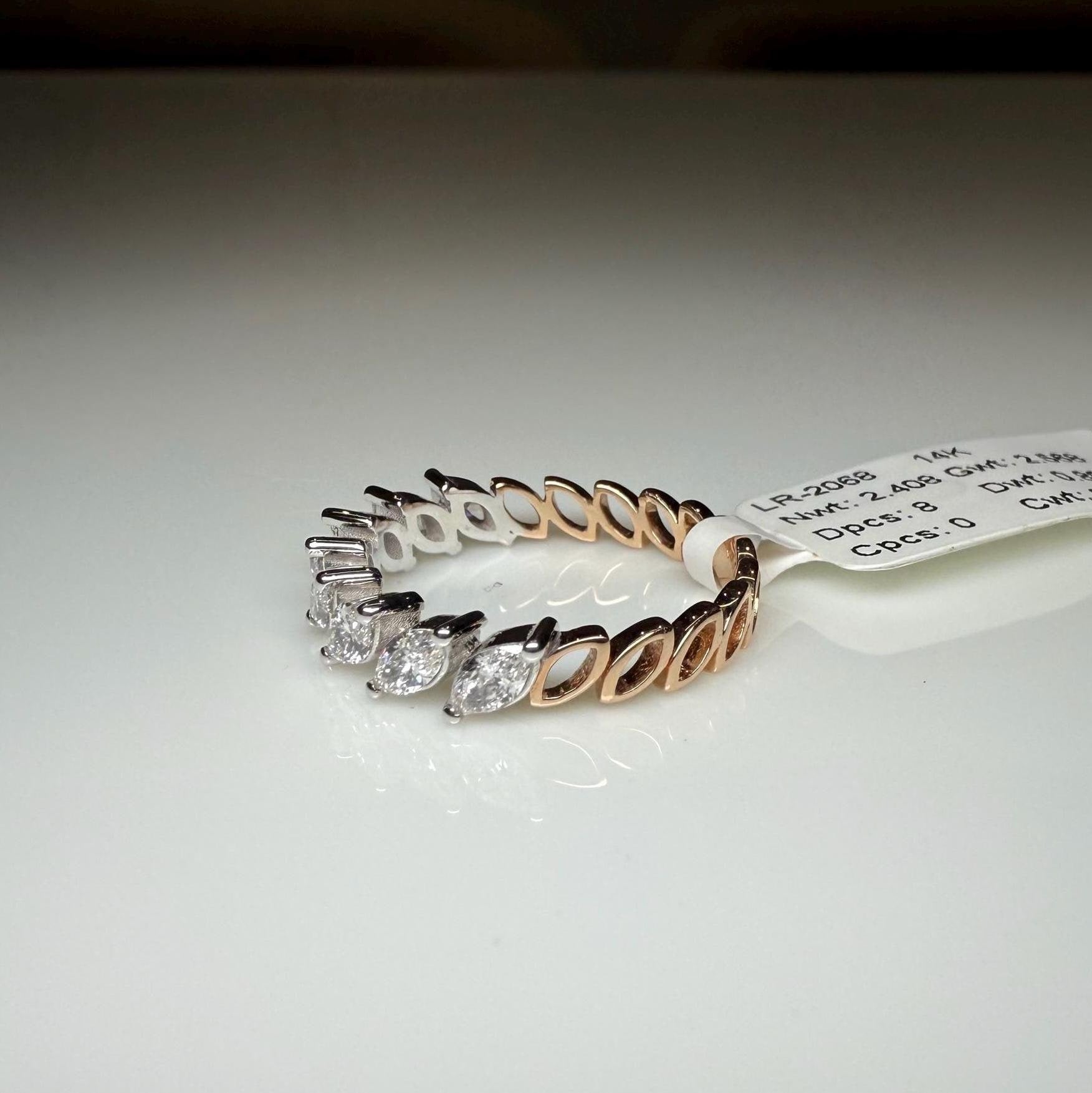 Lab Grown Marquise Diamond Ring | 14K Two Tone Gold Wedding Band