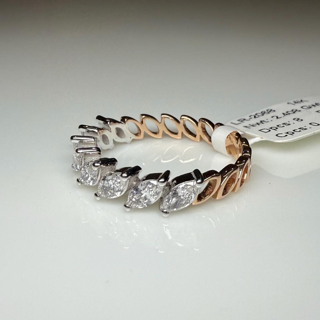 Lab Grown Marquise Diamond Ring | 14K Two Tone Gold Wedding Band