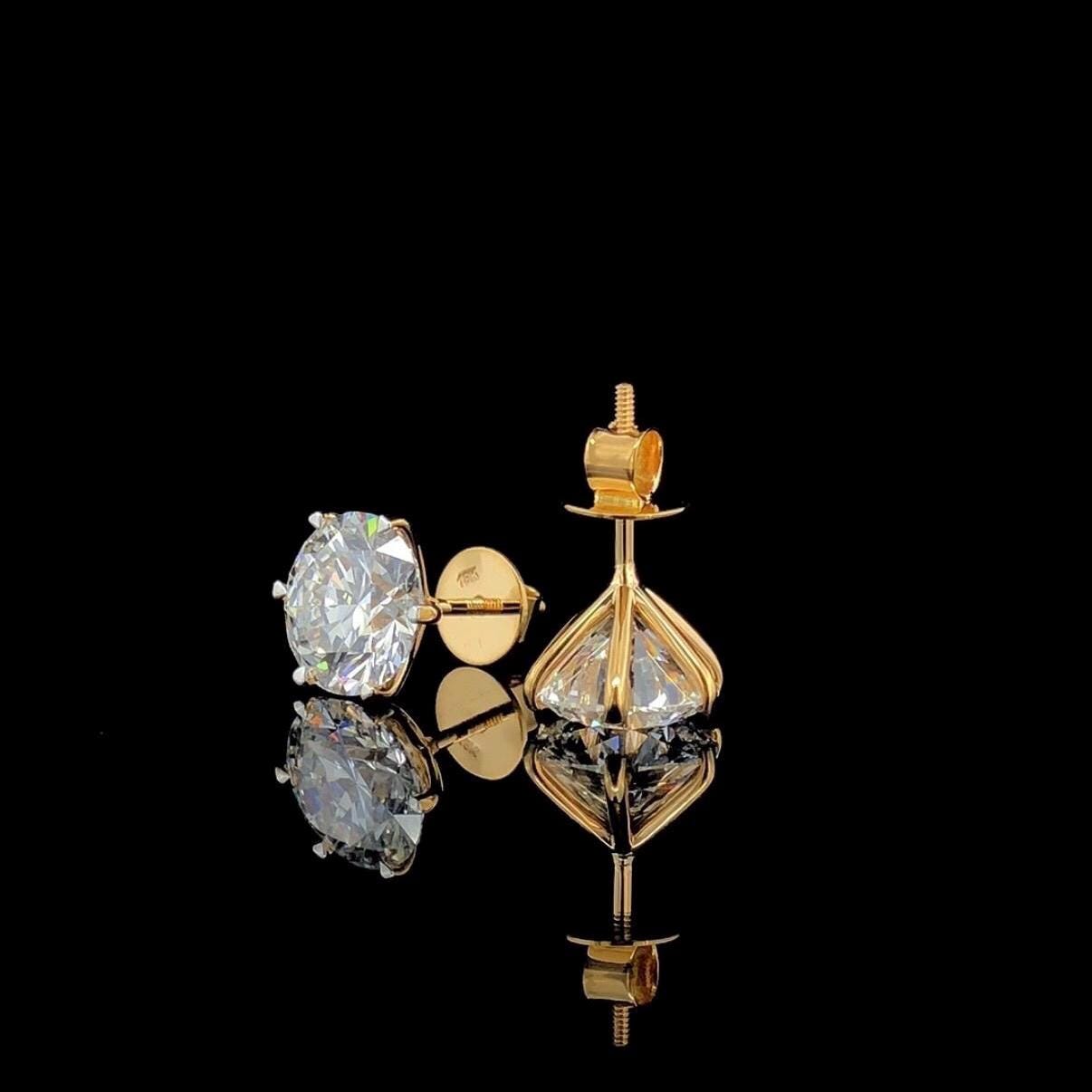 IGI Certified Lab Grown Diamond Stud Earrings | 14K Gold Solitaire