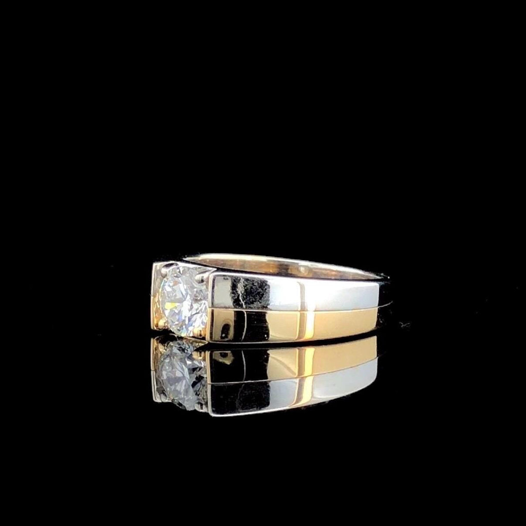 Mens Lab Grown 1CT Diamond Engagement Ring: Two-Tone 14K Solid Gold Wedding Band