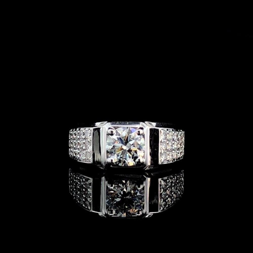 Mens Lab Grown Diamond Engagement Ring: 14K Solid Gold Wedding Band