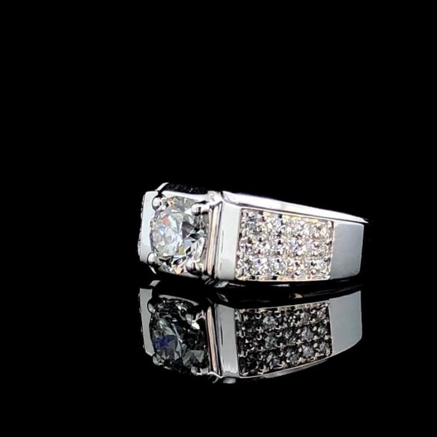 Mens Lab Grown Diamond Engagement Ring: 14K Solid Gold Wedding Band