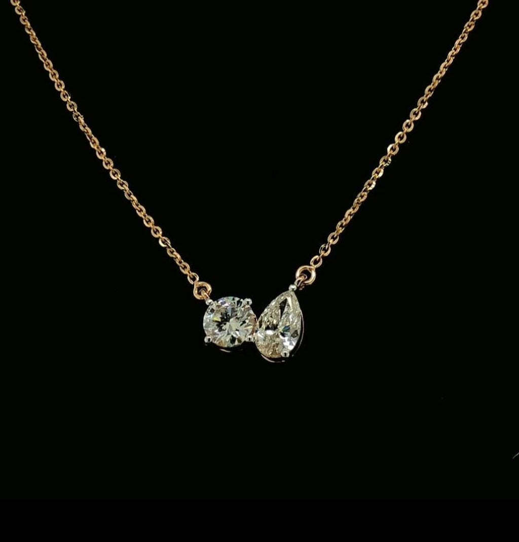 Lab Grown Diamond Toi et Moi Necklace: 2.50CTW Pear & Round, 14K Gold