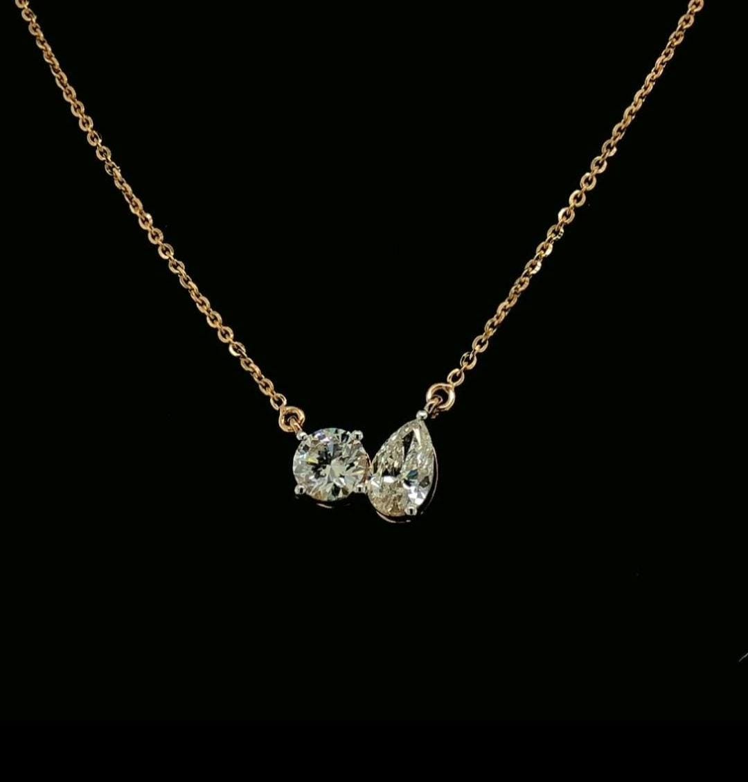 Lab Grown Diamond Toi et Moi Necklace: 2.50CTW Pear & Round, 14K Gold