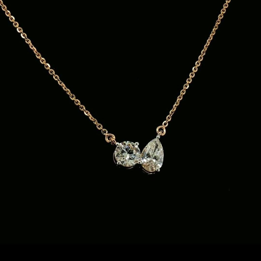 Lab Grown Diamond Toi et Moi Necklace: 2.50CTW Pear & Round, 14K Gold