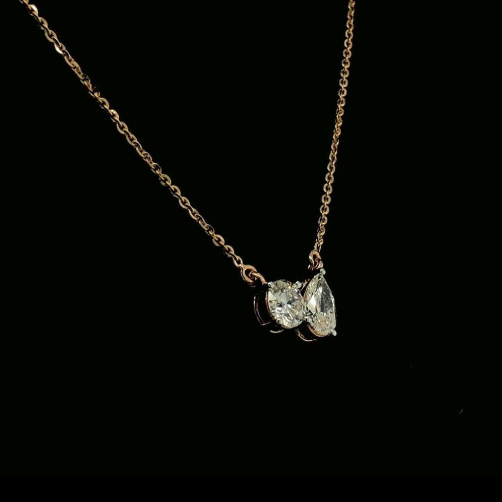 Lab Grown Diamond Toi et Moi Necklace: 2.50CTW Pear & Round, 14K Gold