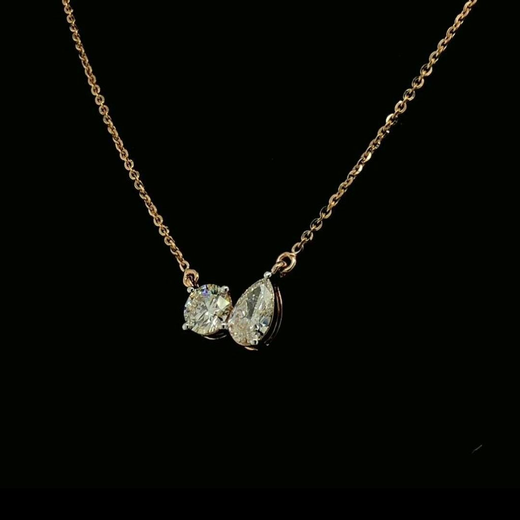 Lab Grown Diamond Toi et Moi Necklace: 2.50CTW Pear & Round, 14K Gold