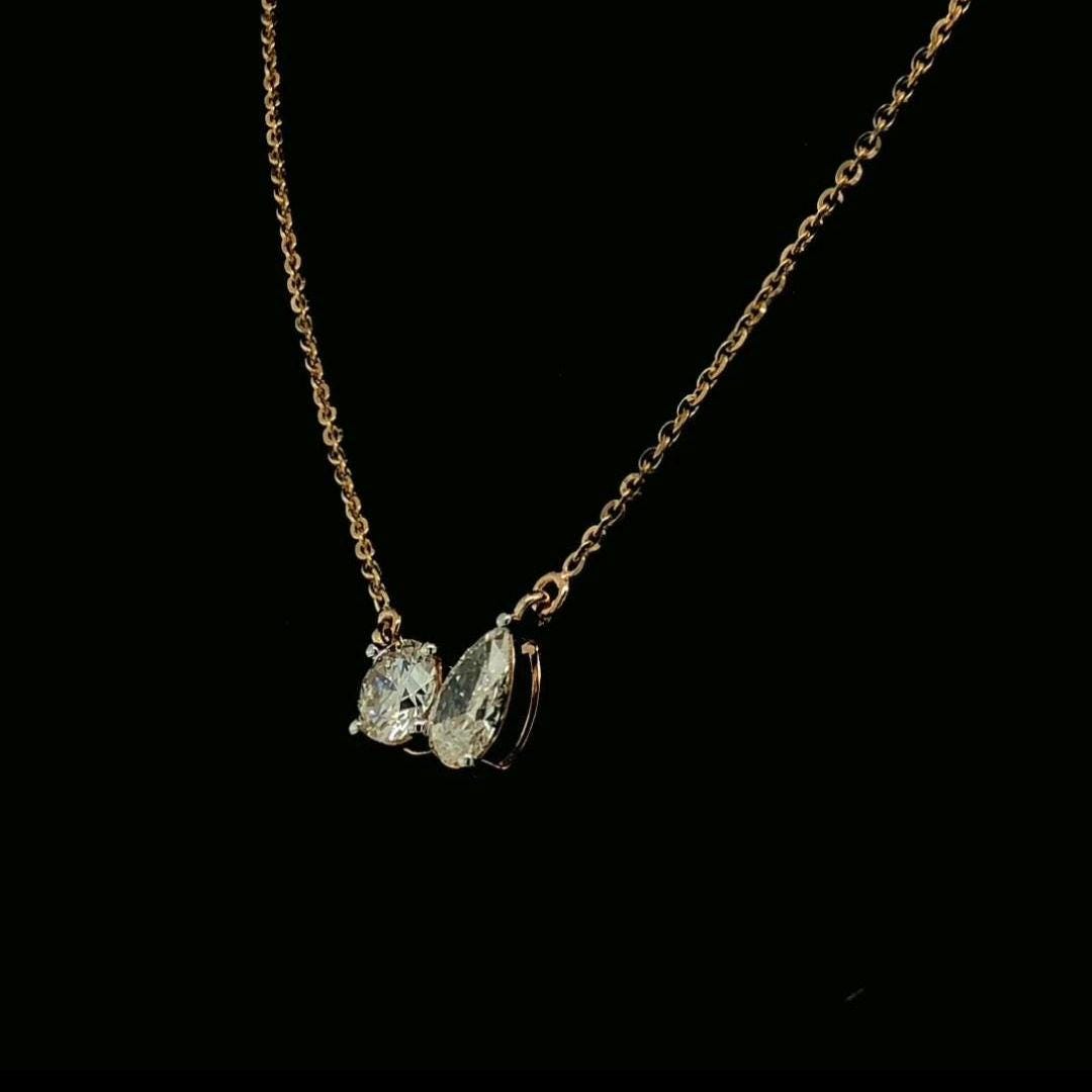 Lab Grown Diamond Toi et Moi Necklace: 2.50CTW Pear & Round, 14K Gold