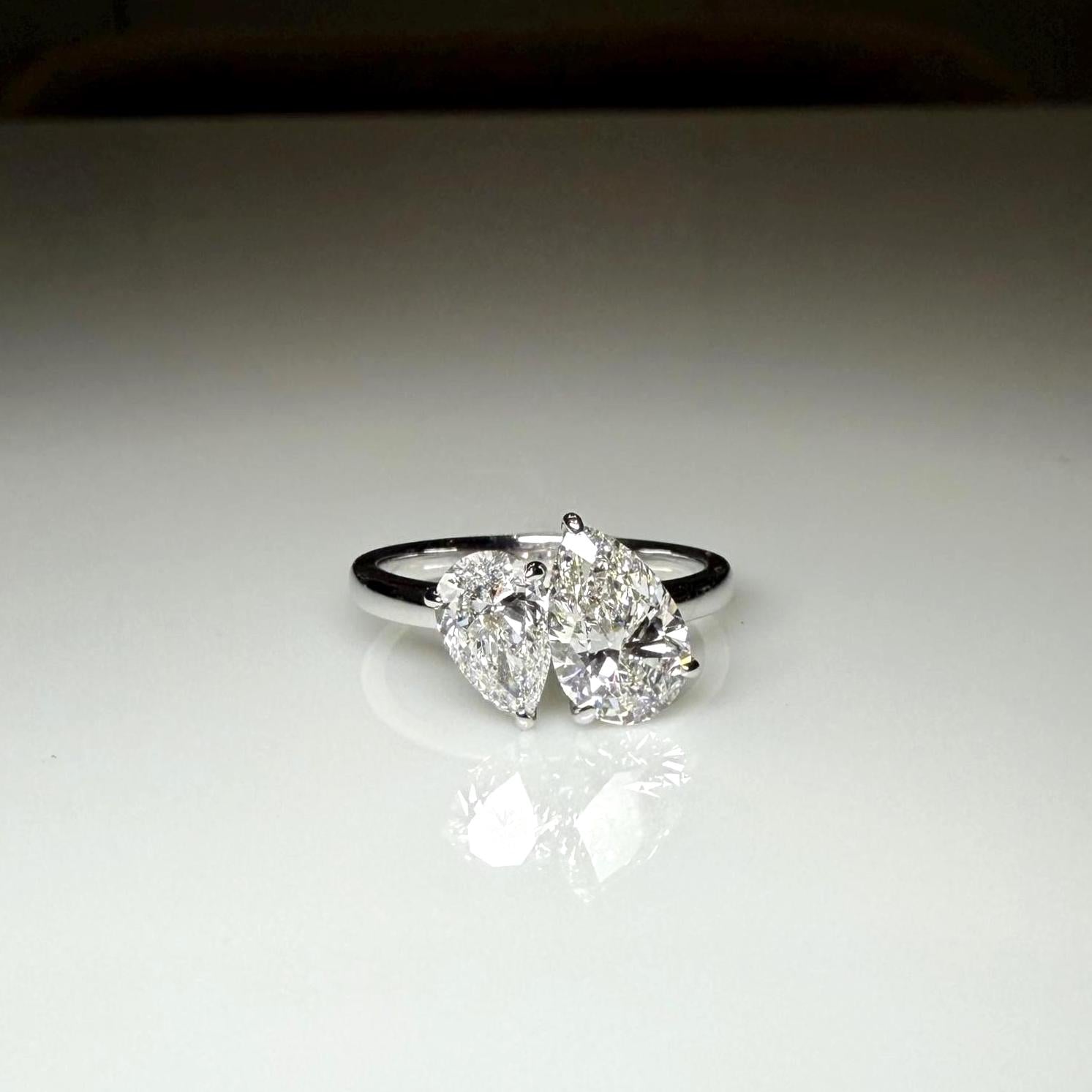 Lab Grown Diamond Toi et Moi Ring: 1.60Ct Pear, 14K Solid Gold Engagement Ring