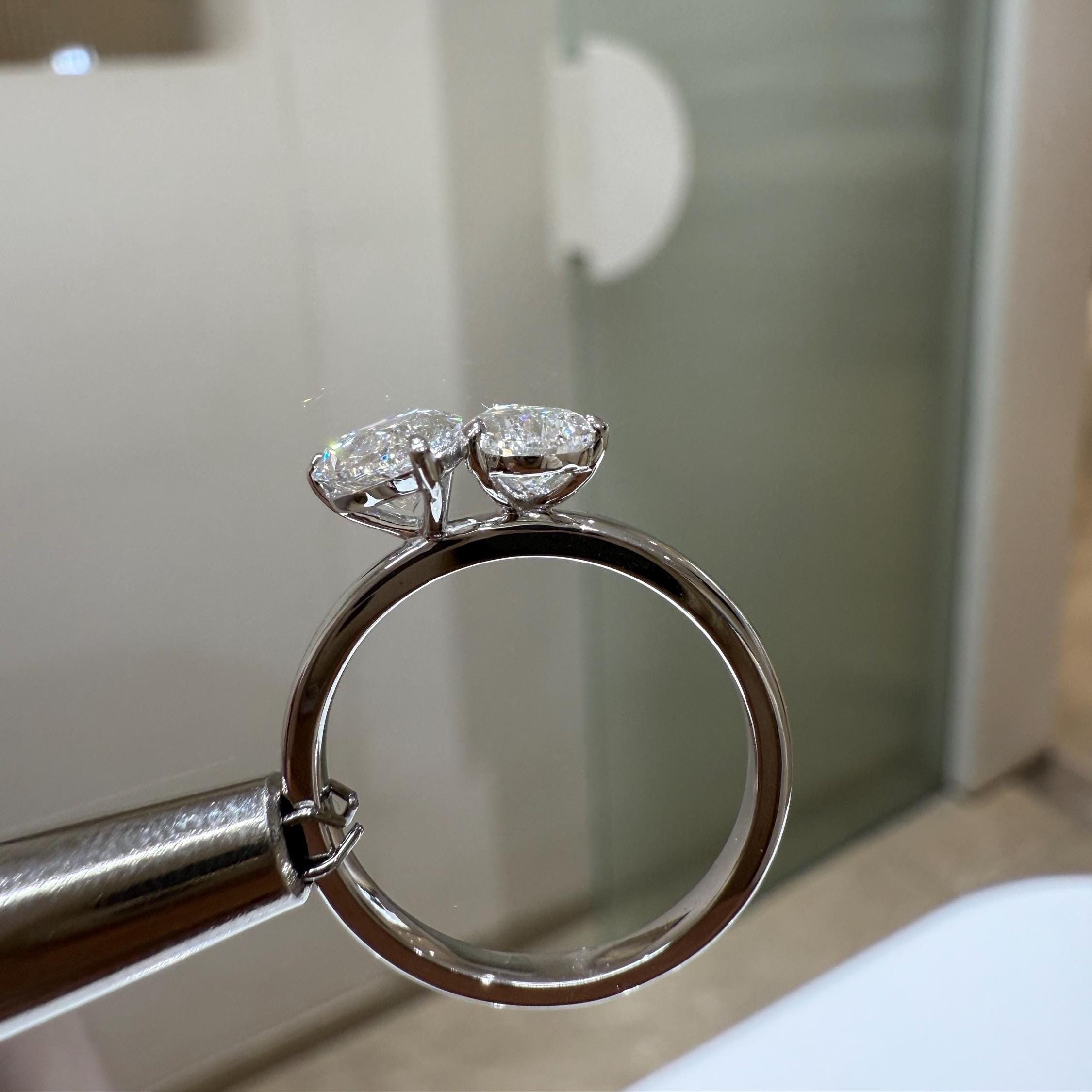 Lab Grown Diamond Toi et Moi Ring: 1.60Ct Pear, 14K Solid Gold Engagement Ring