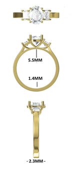 Oval Lab Grown Diamond Engagement Ring: 14K Gold Three Stone Emerald Accents