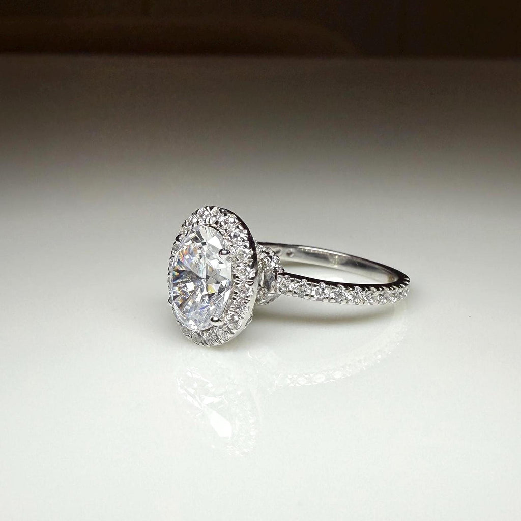Oval Lab Grown Diamond Engagement Ring: 2.80 CTW Halo, 14K Gold Pave Band