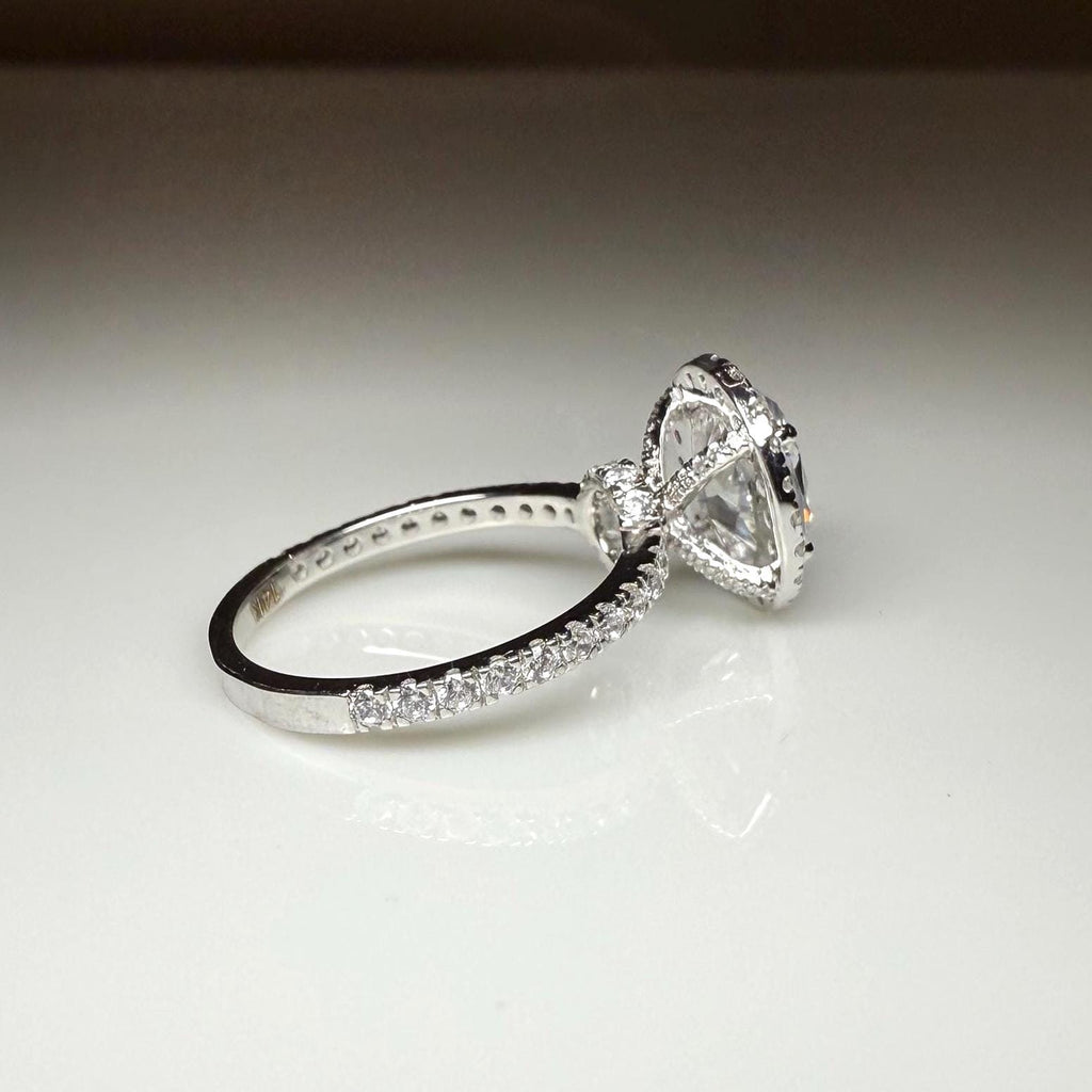 Oval Lab Grown Diamond Engagement Ring: 2.80 CTW Halo, 14K Gold Pave Band