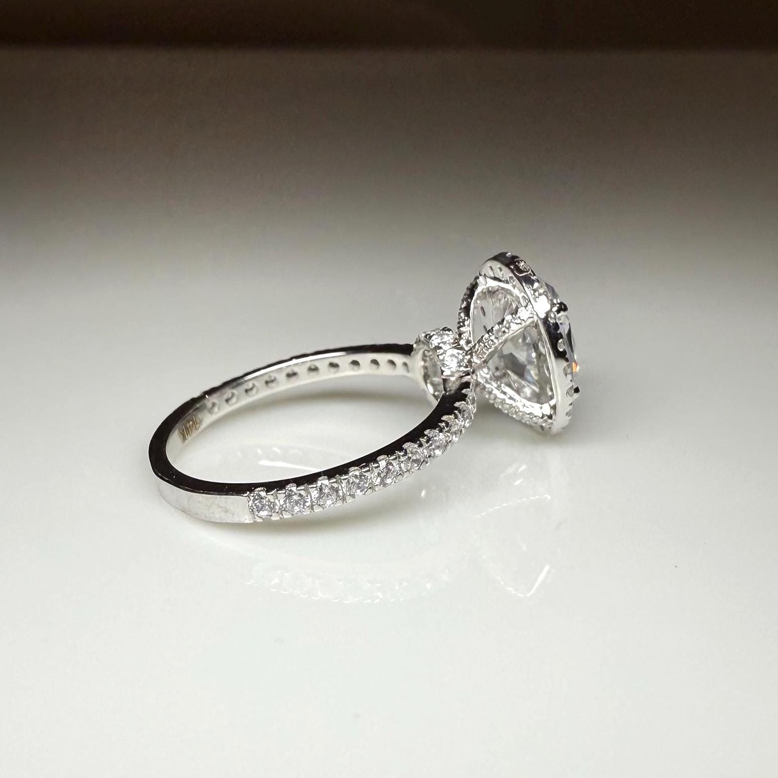 Oval Lab Grown Diamond Engagement Ring: 2.80 CTW Halo, 14K Gold Pave Band
