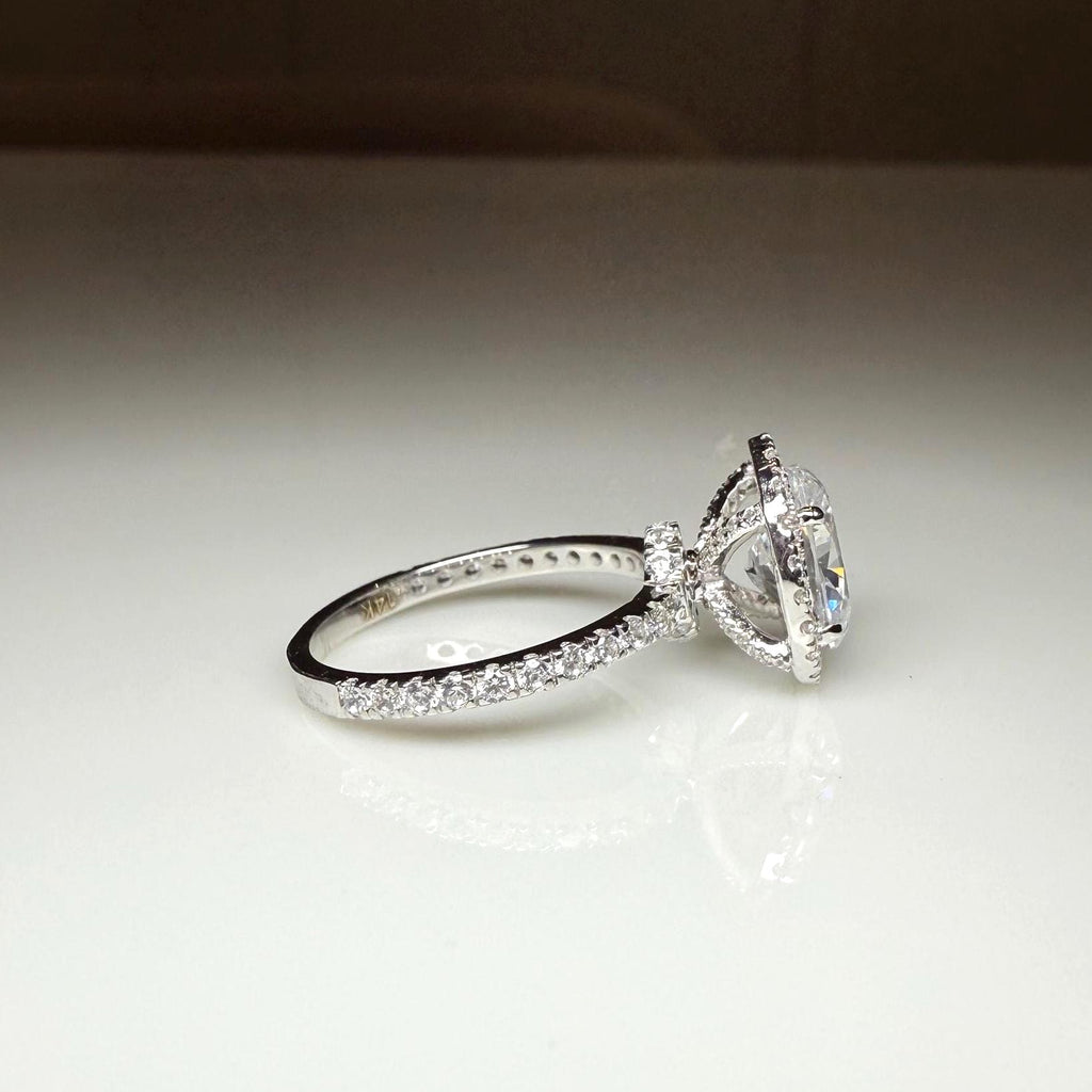 Oval Lab Grown Diamond Engagement Ring: 2.80 CTW Halo, 14K Gold Pave Band