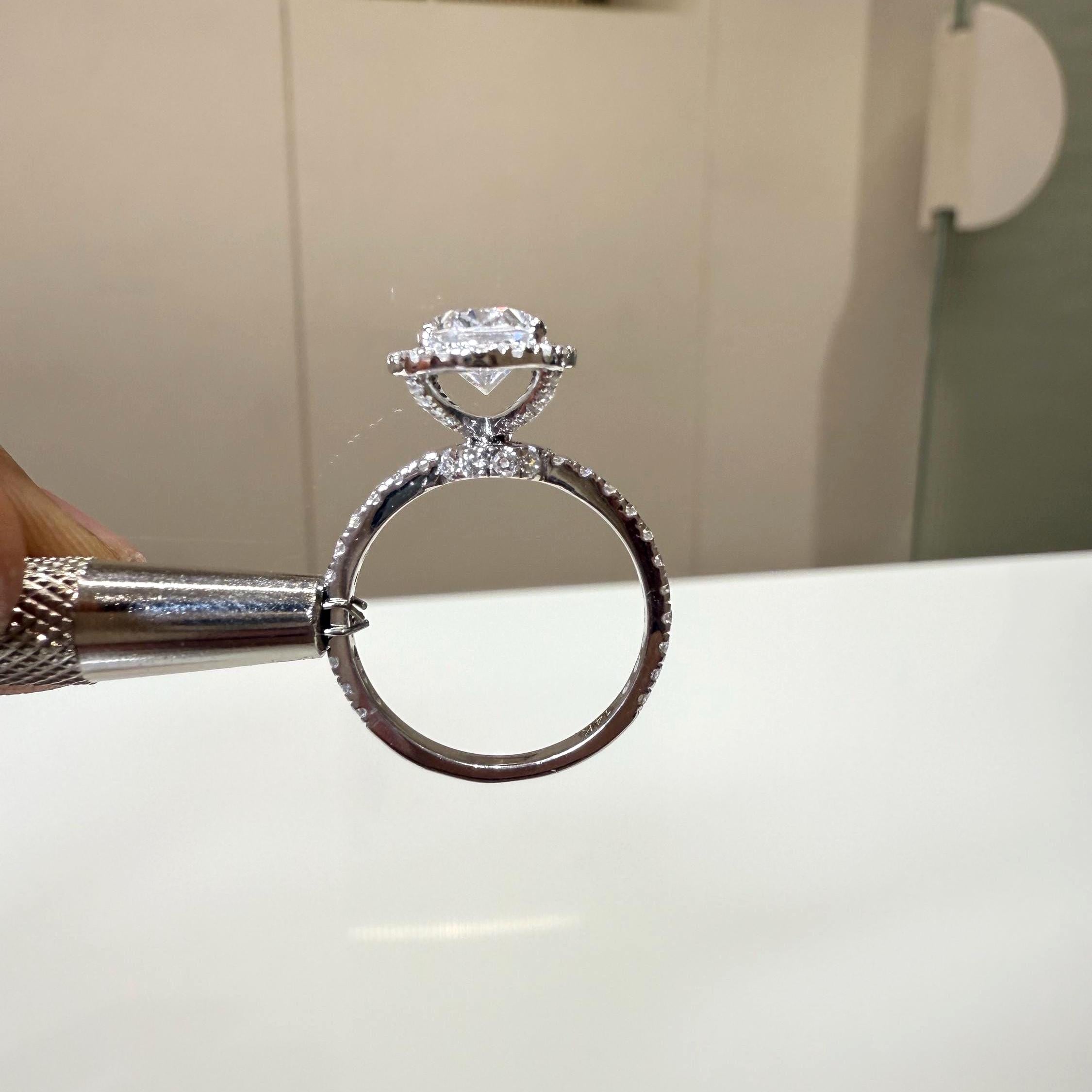 Oval Lab Grown Diamond Engagement Ring: 2.80 CTW Halo, 14K Gold Pave Band