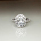 Oval Lab Grown Diamond Engagement Ring: 2.80 CTW Halo, 14K Gold Pave Band